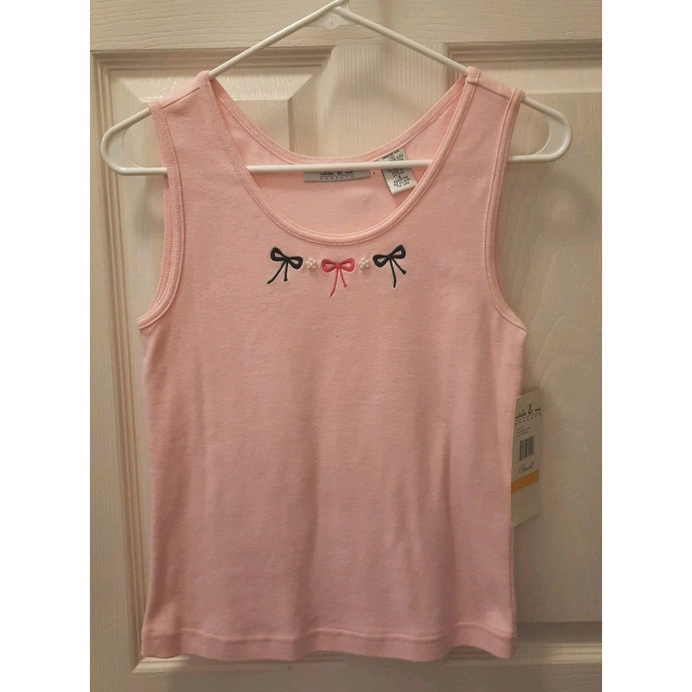 New Pink Tank Shirt With Embroidered Bows Womens Size Small Girly Summer Layer - Picture 3 of 9